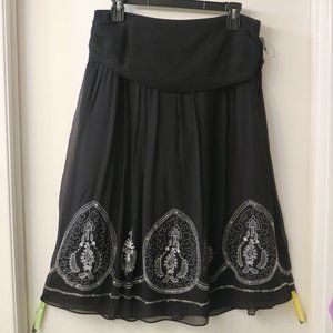 Nygard black flowy silk skirt with embellished detail size 10